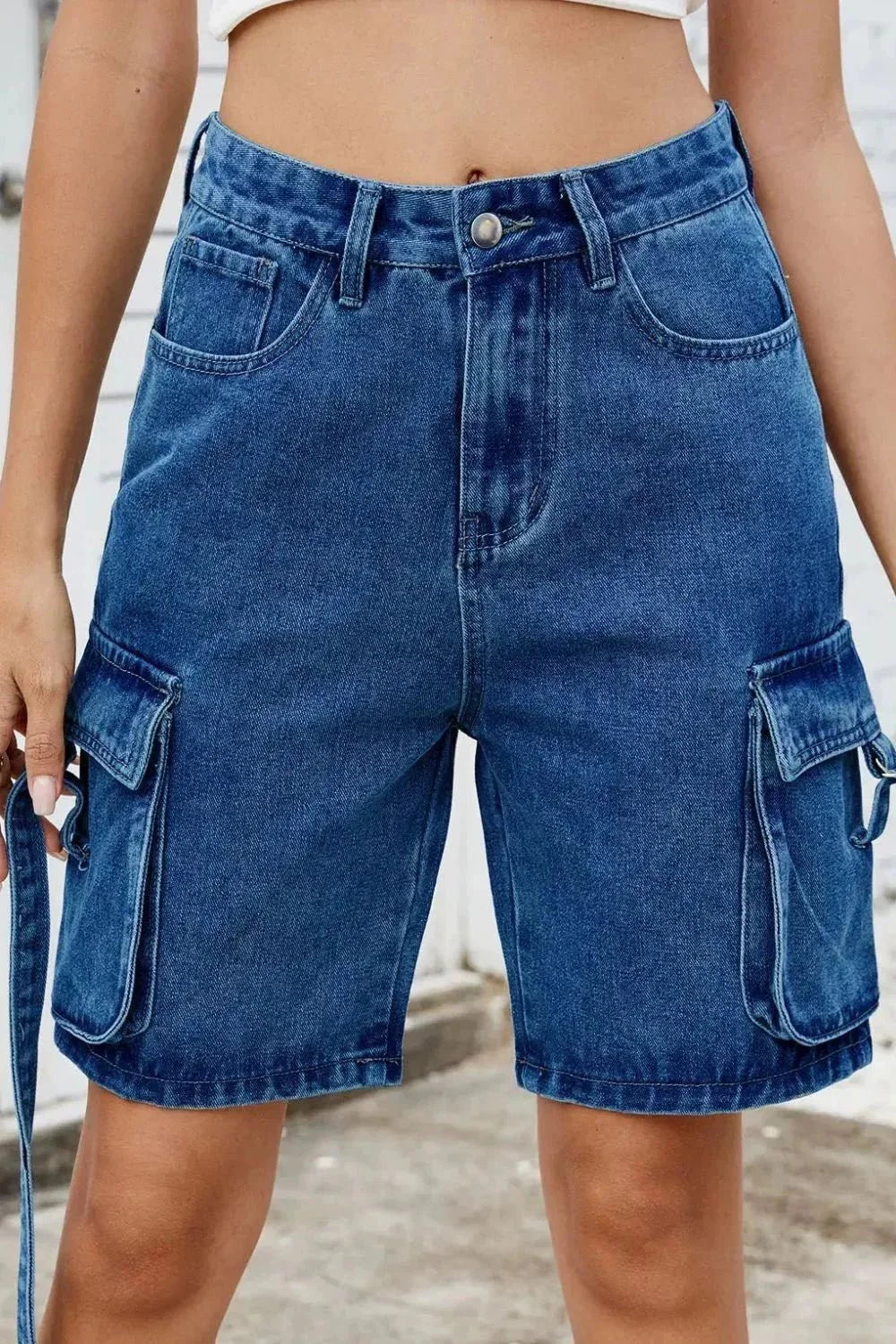Washed Cargo Denim Shorts - VILLA FASHION